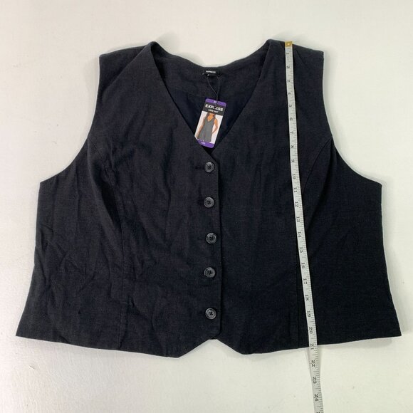 Express Women's Vest XXL Classic Fit V-Neck Button Up Linen Vest Black Size XXL - Picture 6 of 7